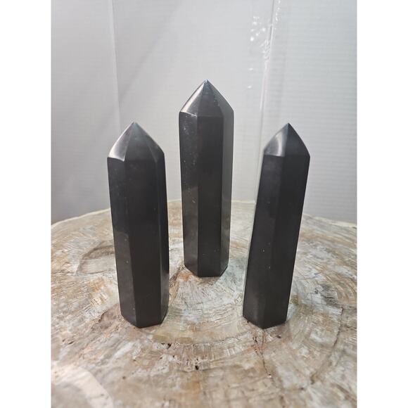 3 Pcs Natural Black Tourmaline Quartz Crystal Point Tower Polished - Picture 3 of 8